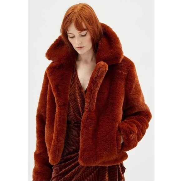 MINKPINK Faux Fur Jacket Size SMALL in Ginger New with tag $189 - Picture 1 of 12